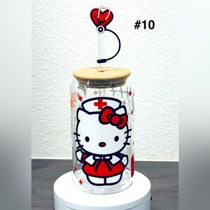 Cute Nurse Kitty Glass Jar with Straw